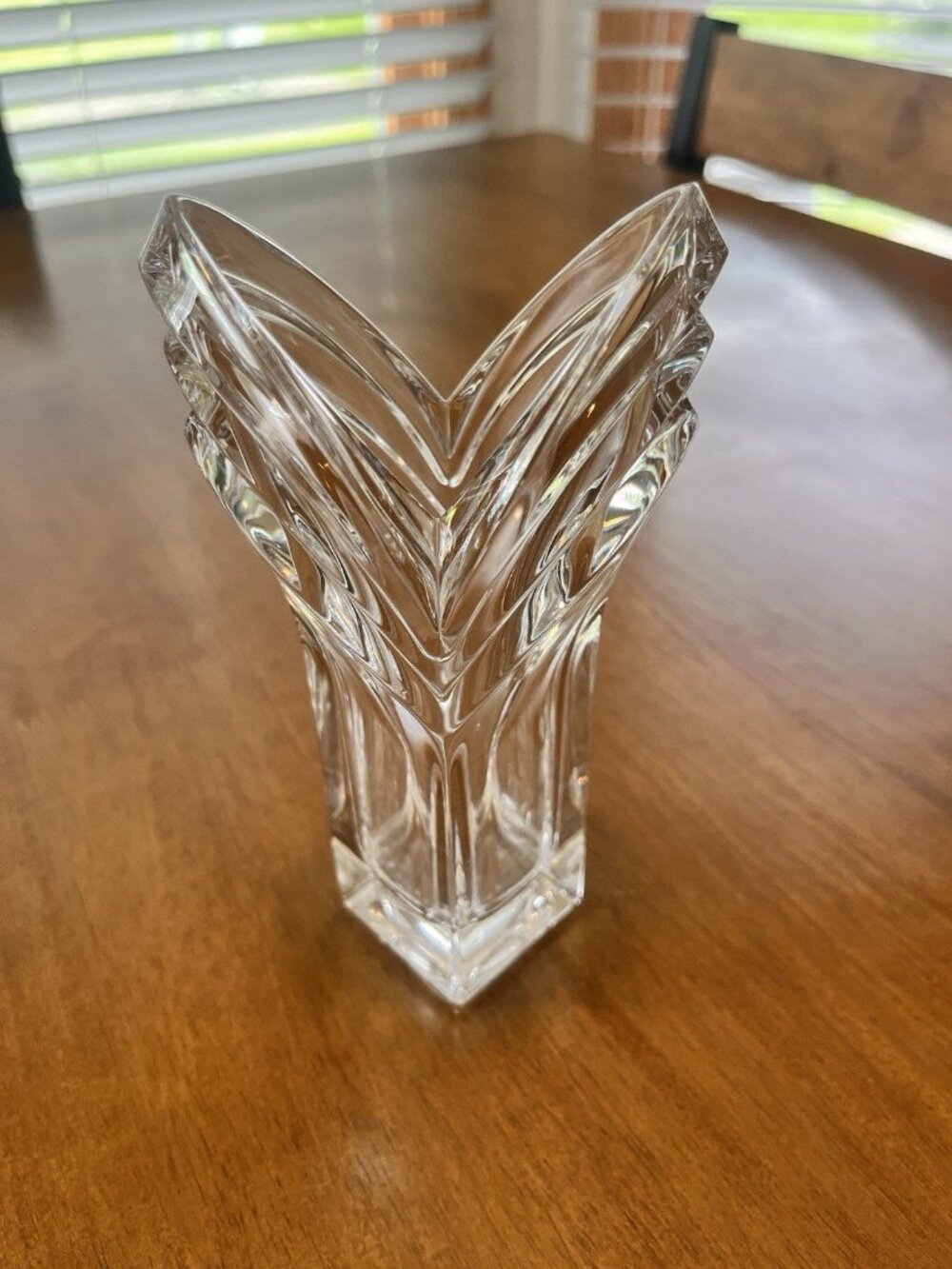 Vintage Mikasa Art Deco Clear Crystal Vase Tulip Style V Shape 6" Discontinued